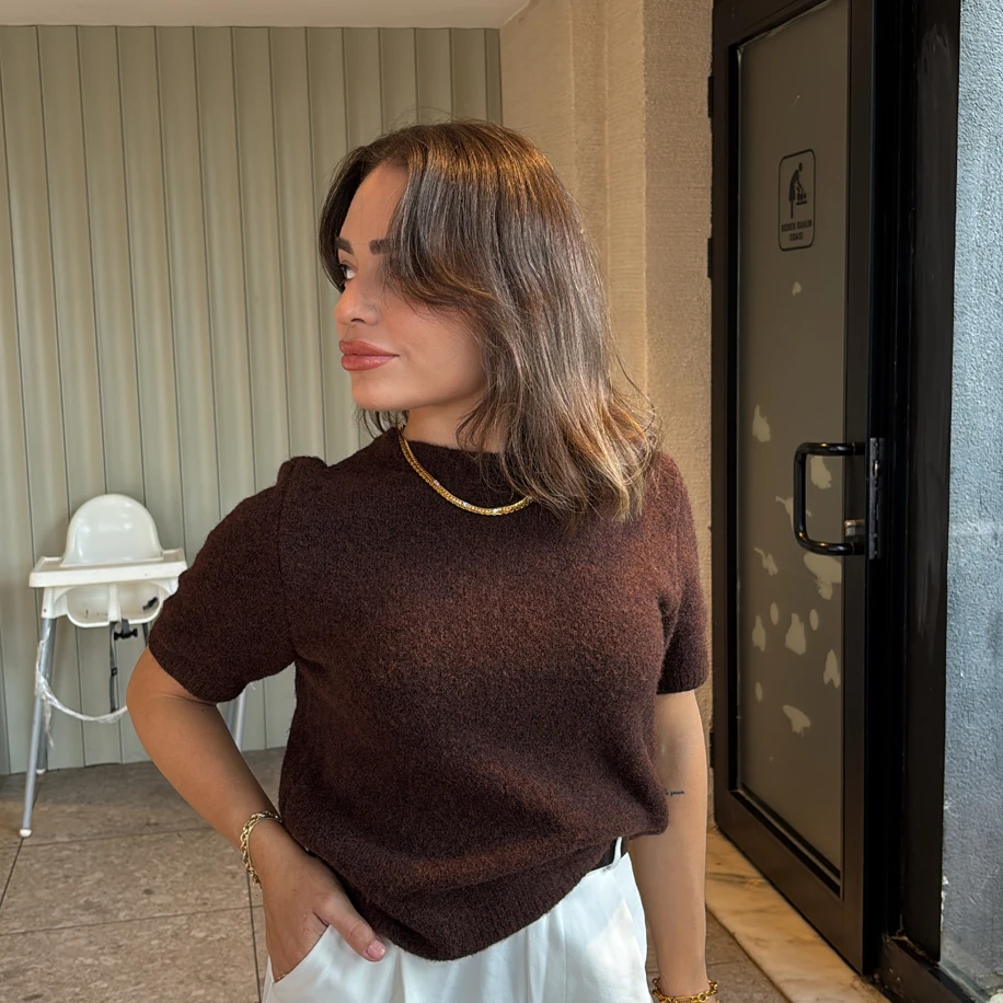 Orj Marka Kısa Kollu Kahve Kazak