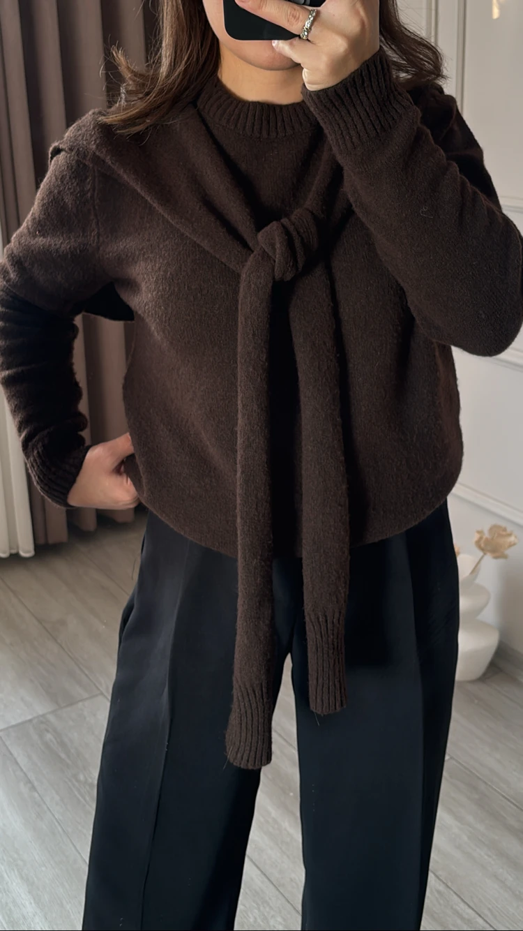 Bağlama Detay Kahve Kazak