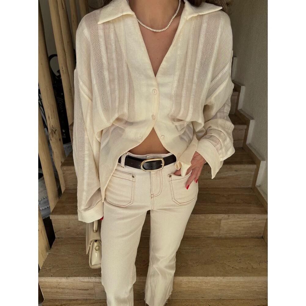 Ekru Transparan Gömlek