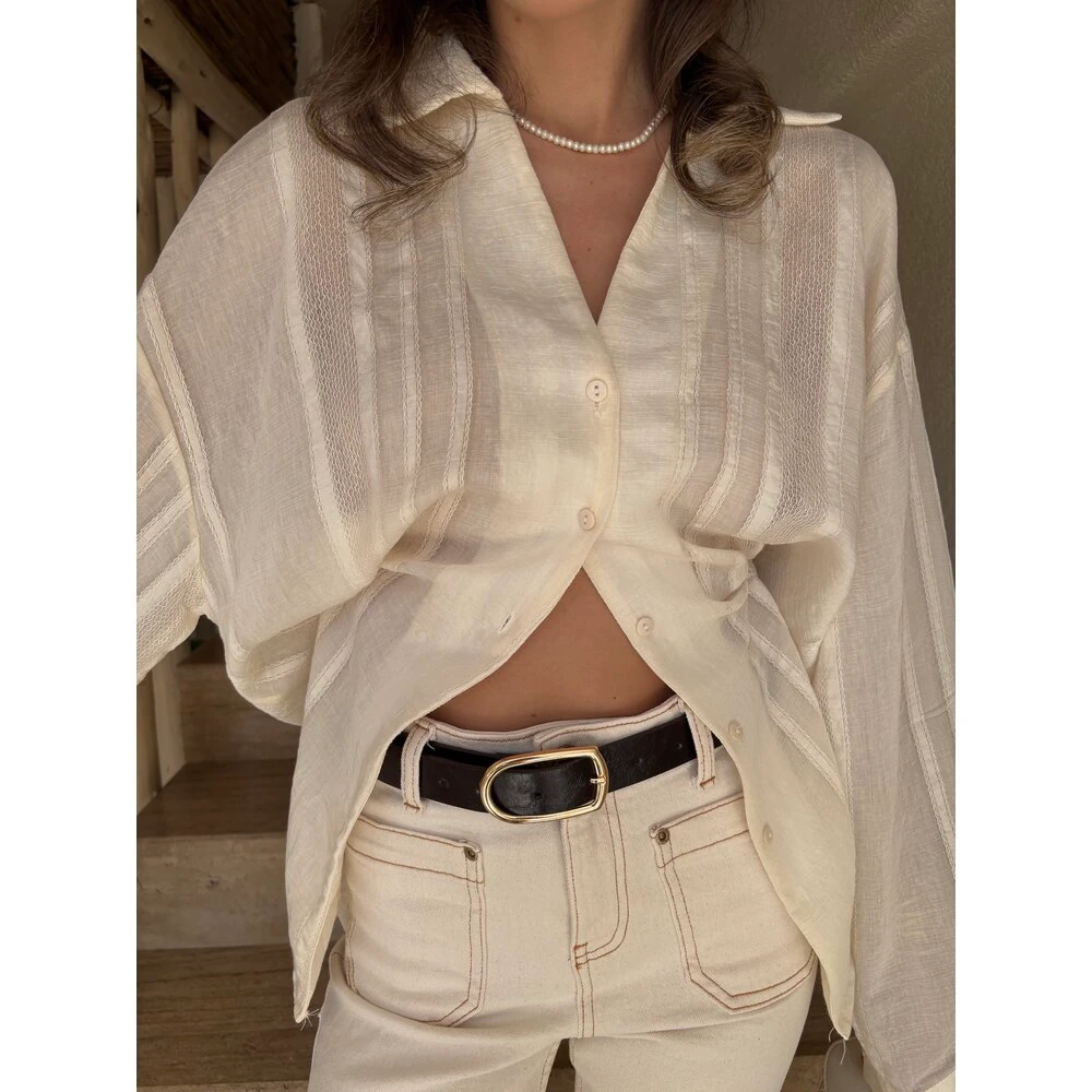 Ekru Transparan Gömlek