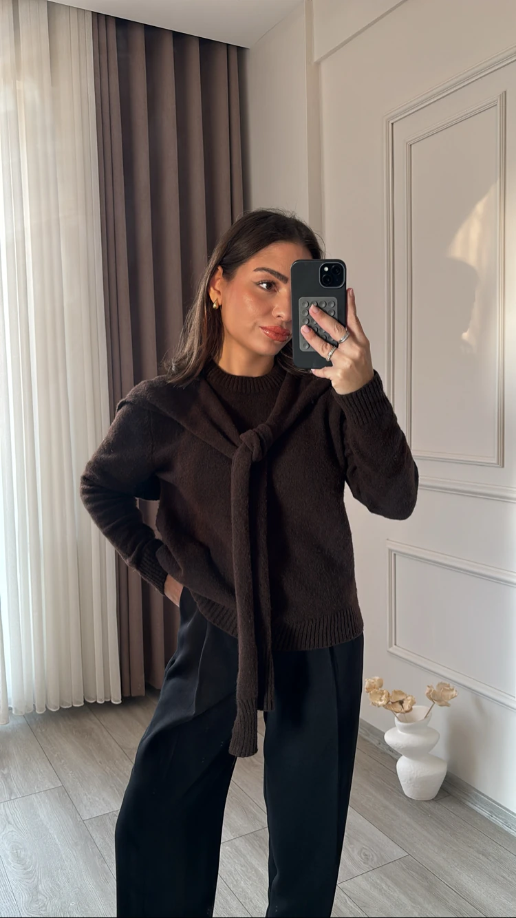 Bağlama Detay Kahve Kazak