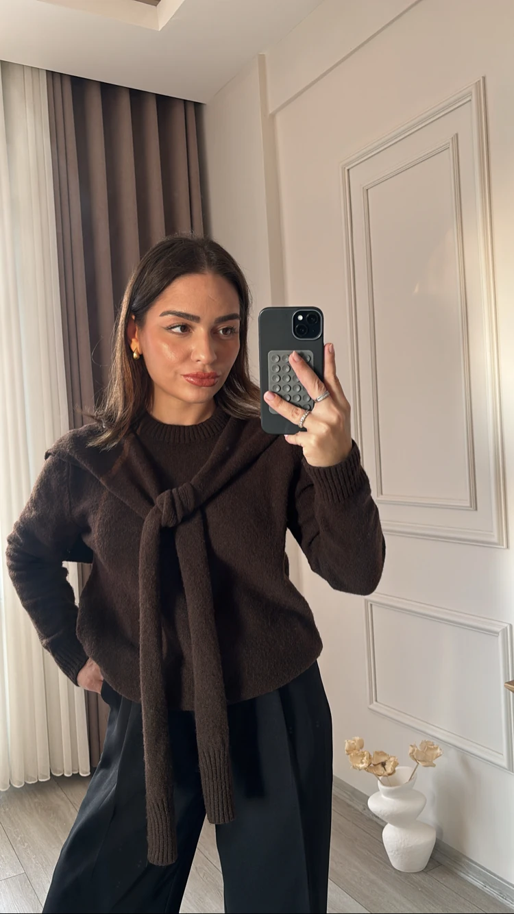 Bağlama Detay Kahve Kazak