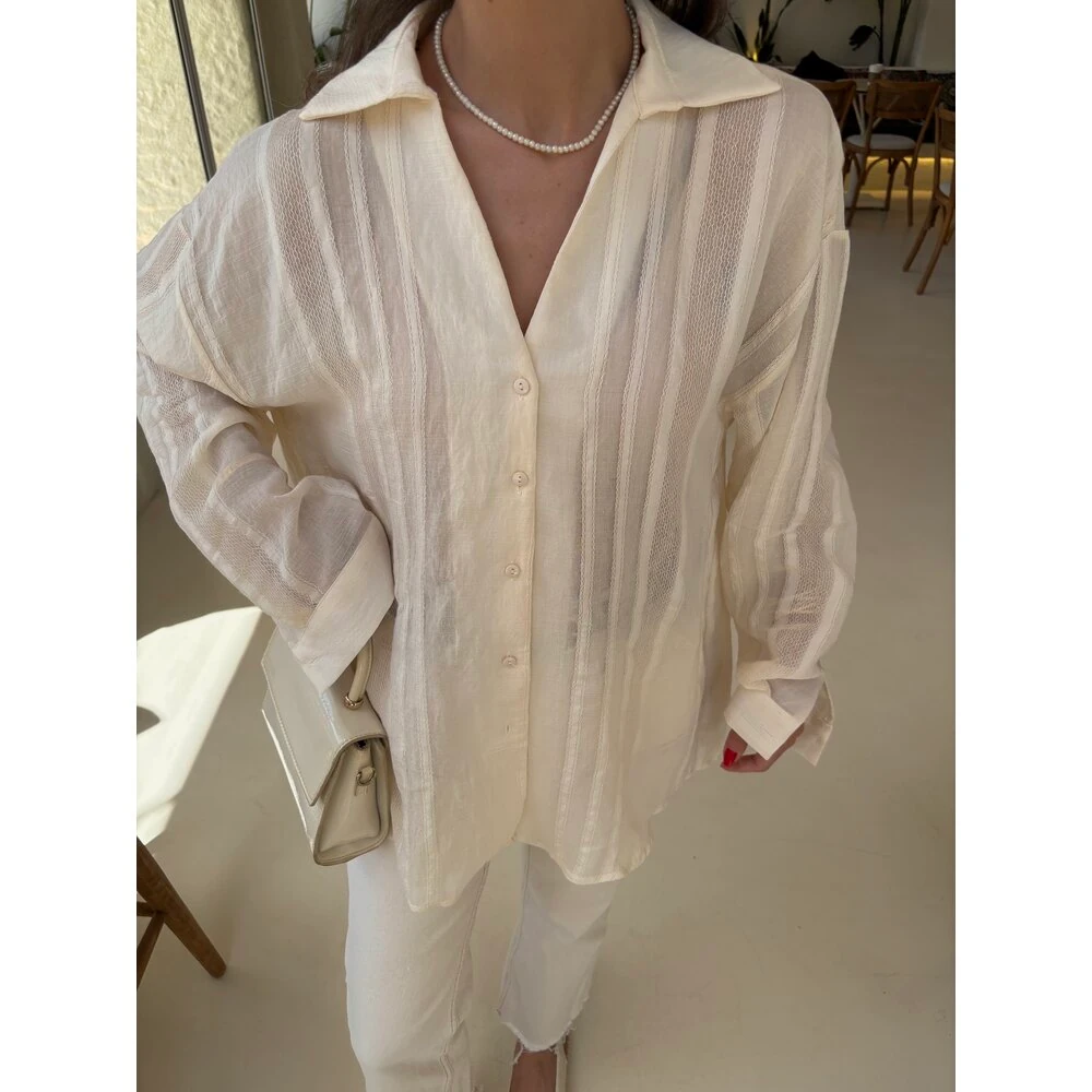Ekru Transparan Gömlek