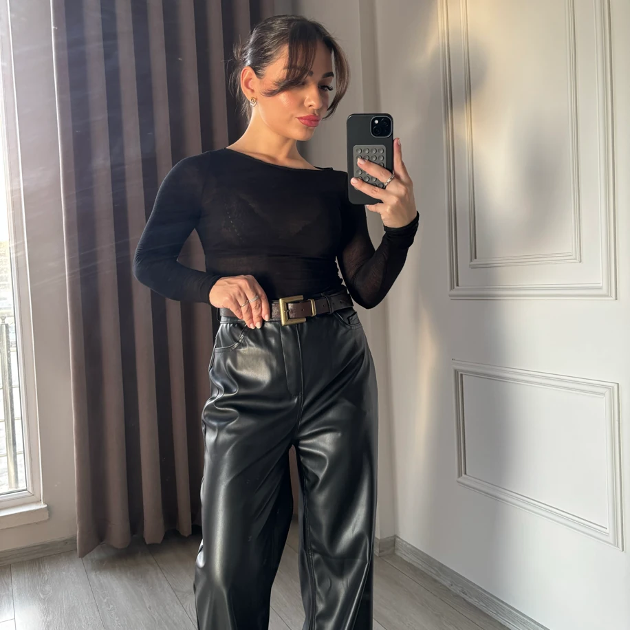 Orj Marka Siyah Deri Palazzo