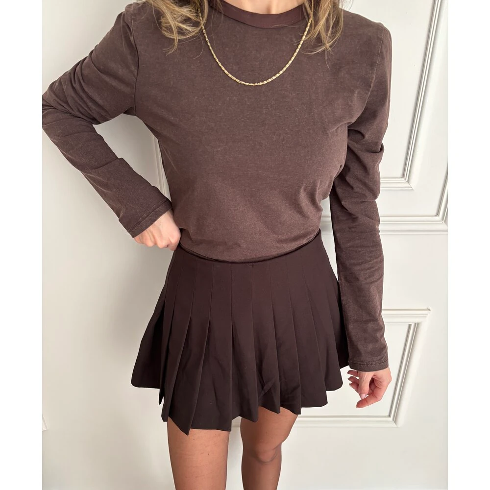 Pileli Kahve Şort Etek