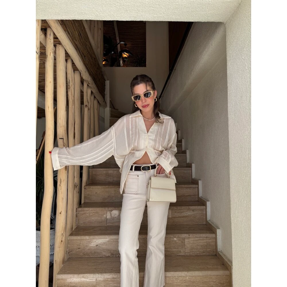 Ekru Transparan Gömlek