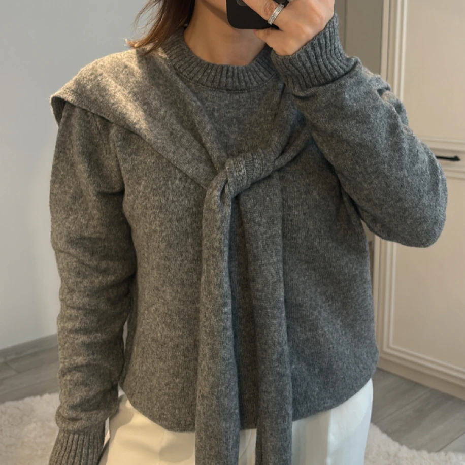 Bağlama Detay Gri Kazak