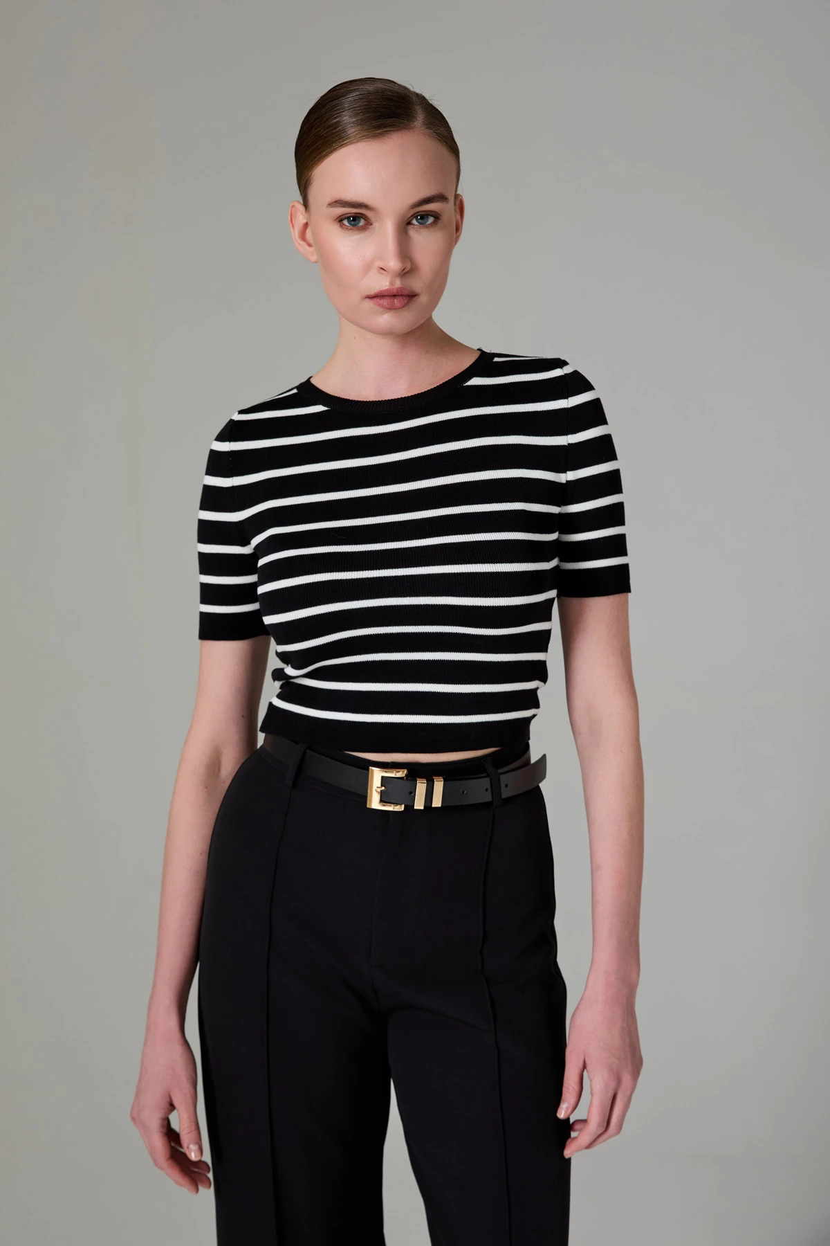 Çizgili Kısa Kollu Triko