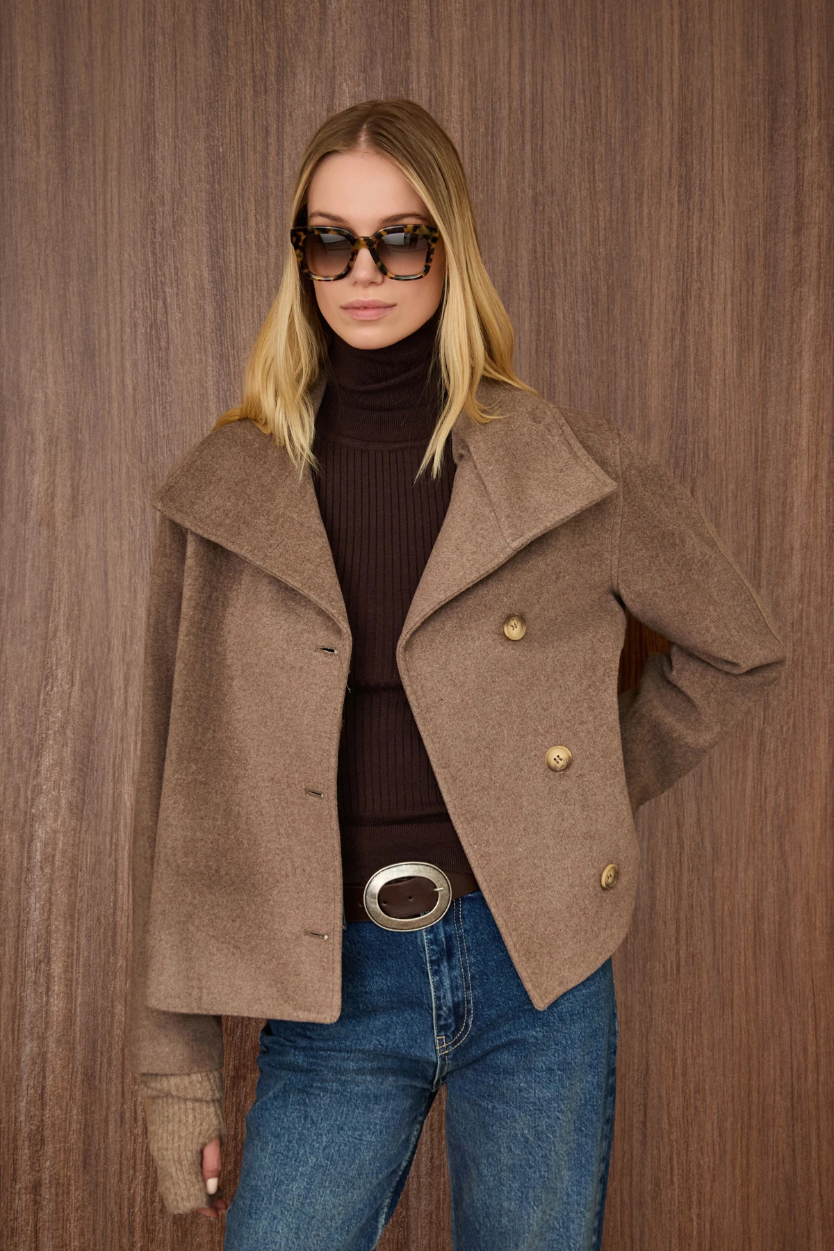 Yandan Cepli Kısa Kaban - Kahverengi