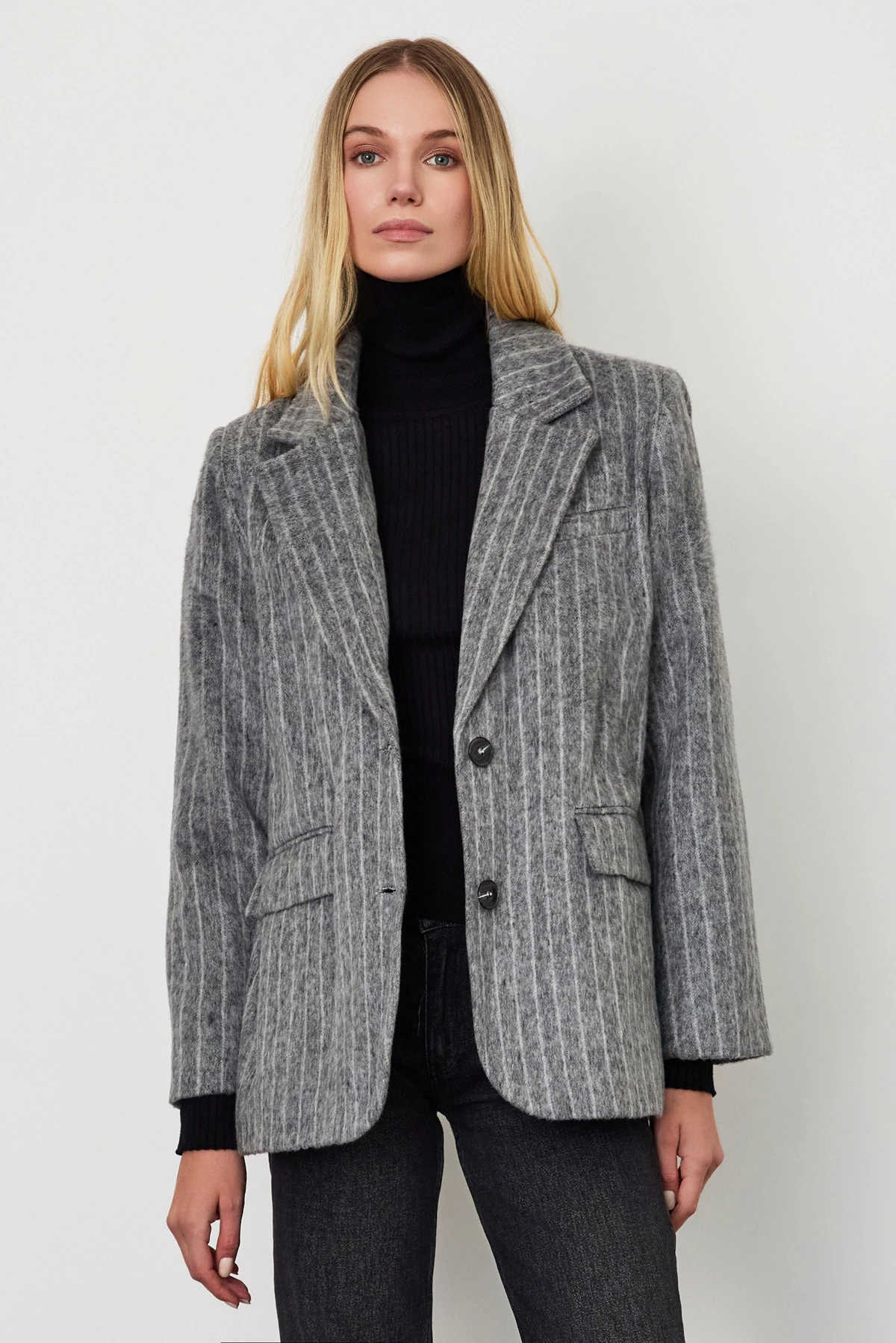 Çizgili Kaşe Ceket
