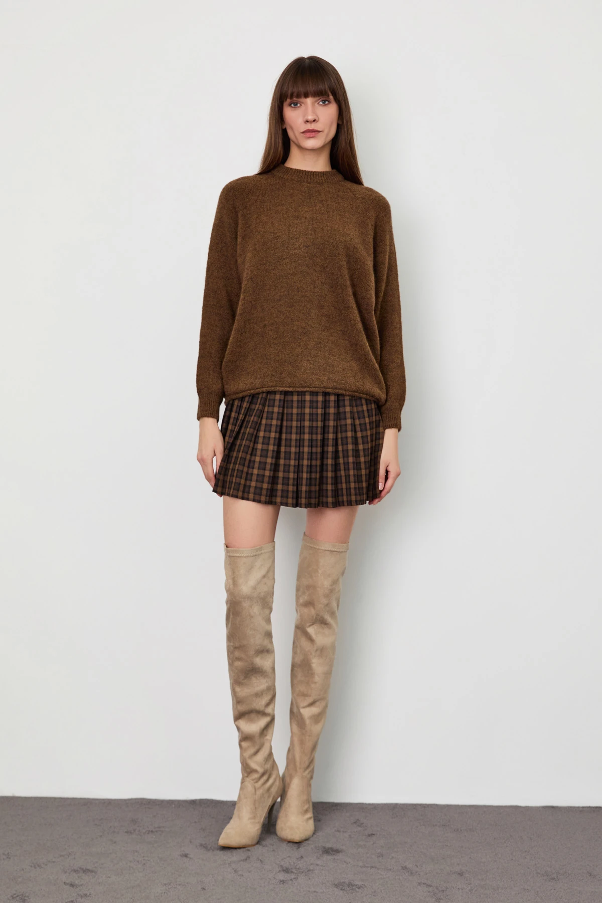 Ekose Pileli Mini Etek