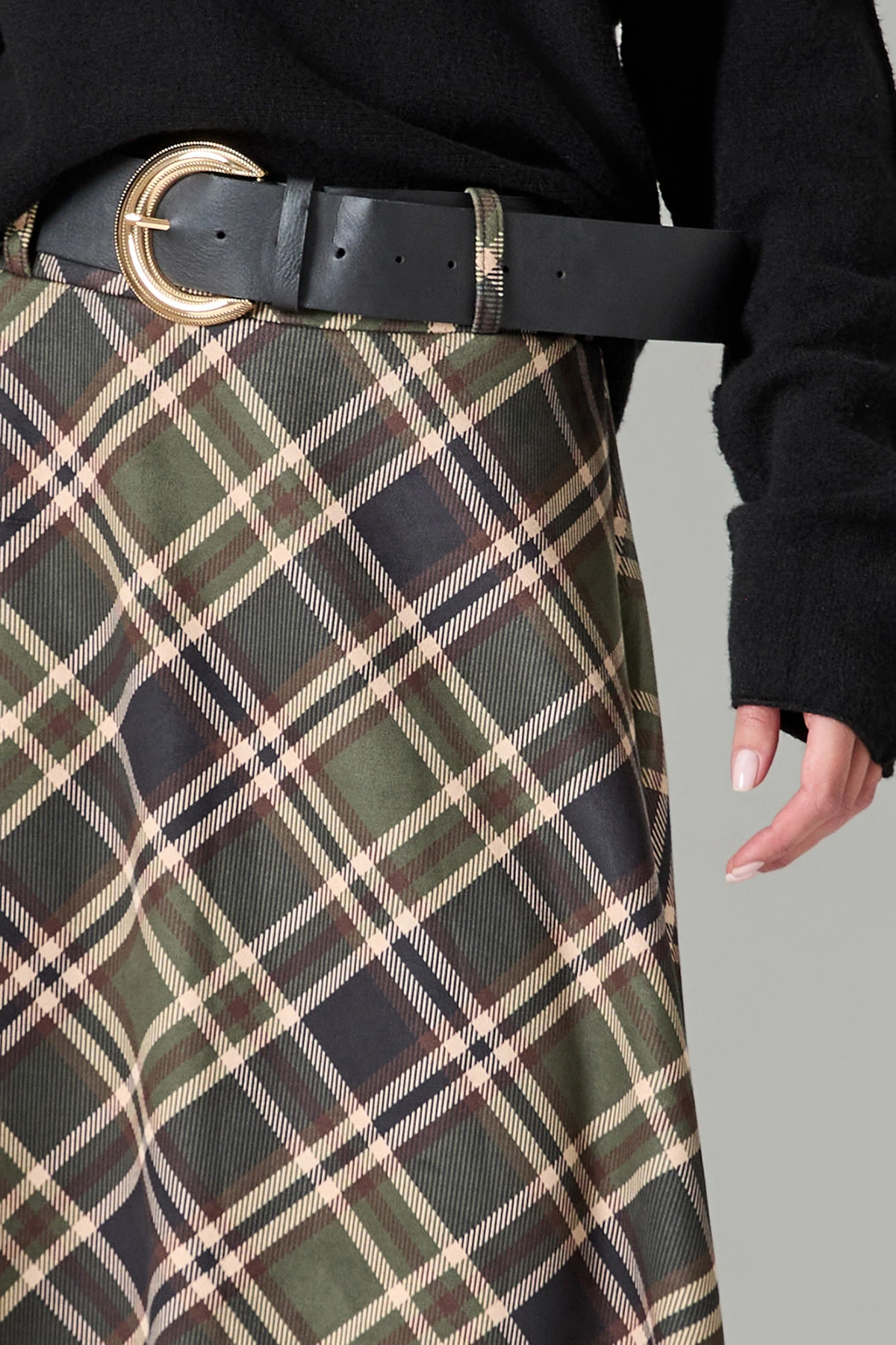 Kemerli Ekose Midi Etek