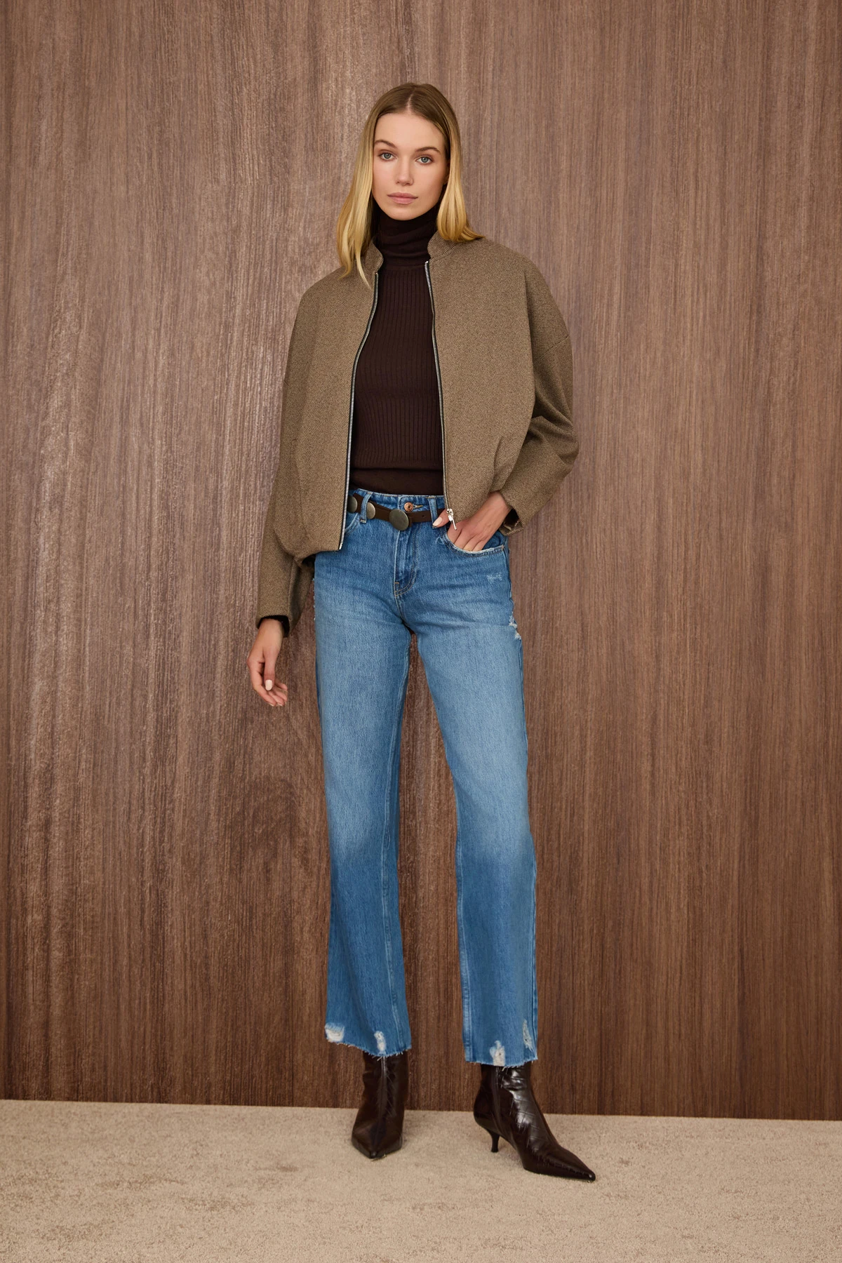 Beli Lastikli Bomber Mont