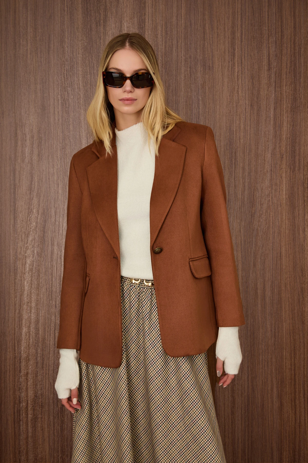 Oversize Tek Dügme Süet Ceket - Kahverengi