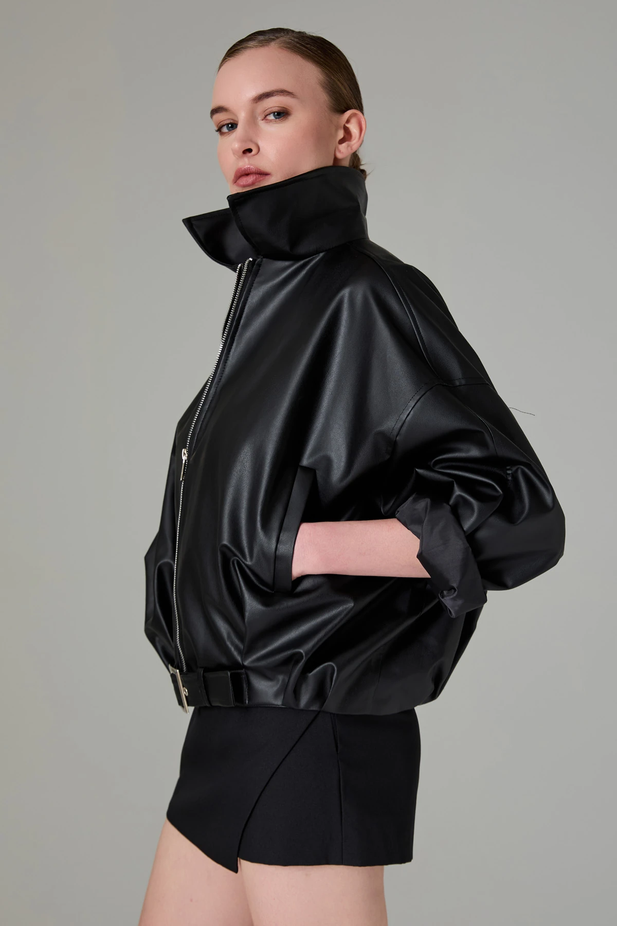 Bomber Suni Deri Mont - Siyah