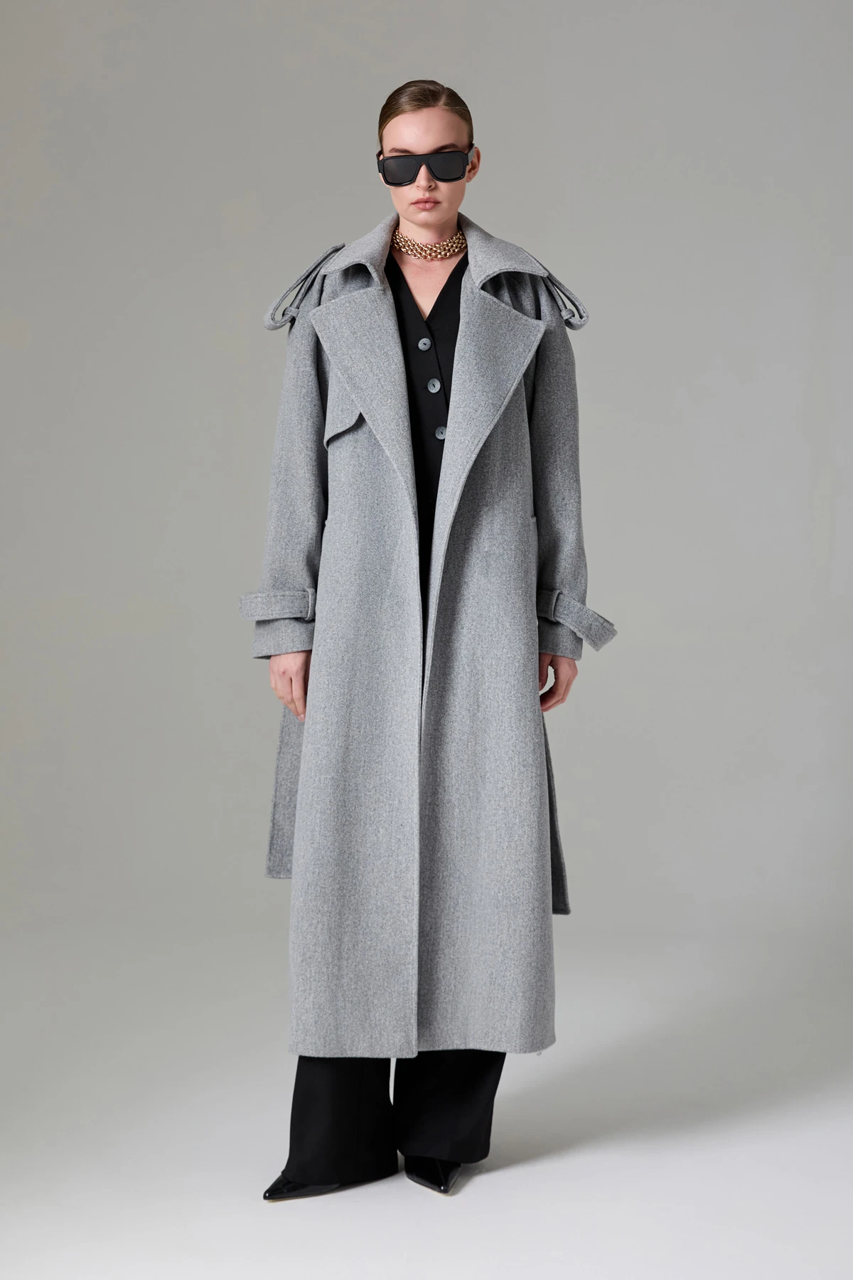 Apoletli Maxi Kaşe Kaban