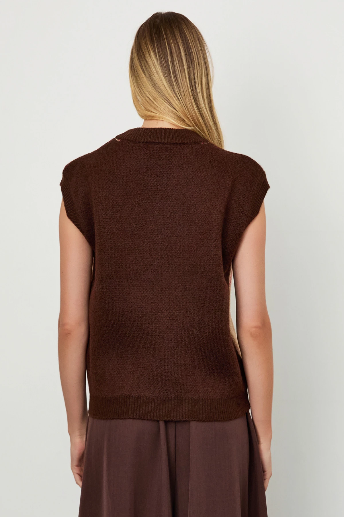 Baklava Desenli Kolsuz Triko Kazak