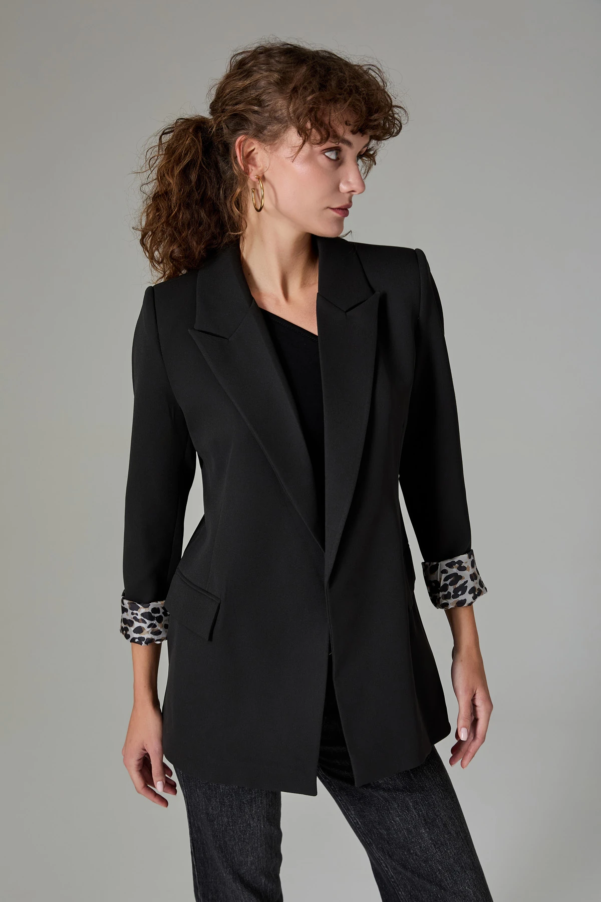 Leopar Astarli Dügmesiz Ceket