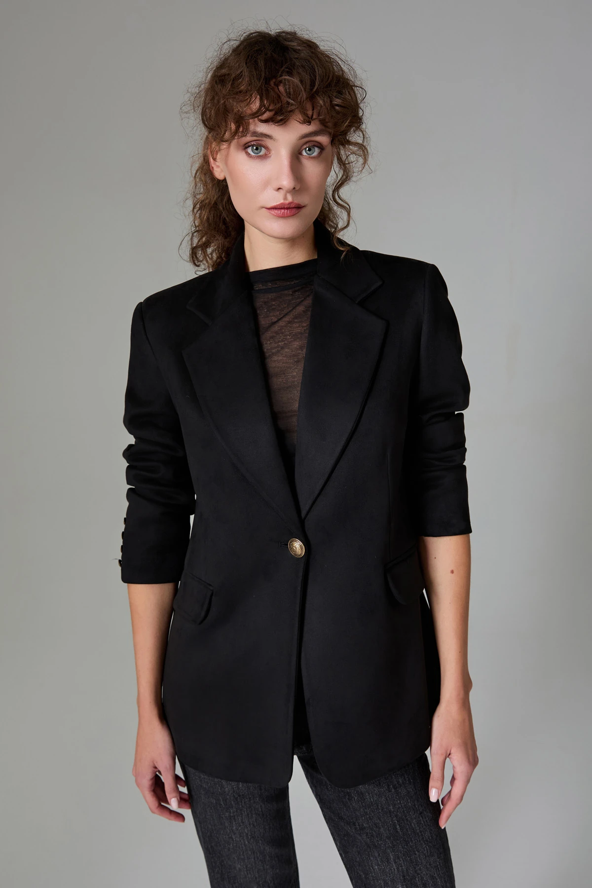 Oversize Tek Dügme Süet Ceket