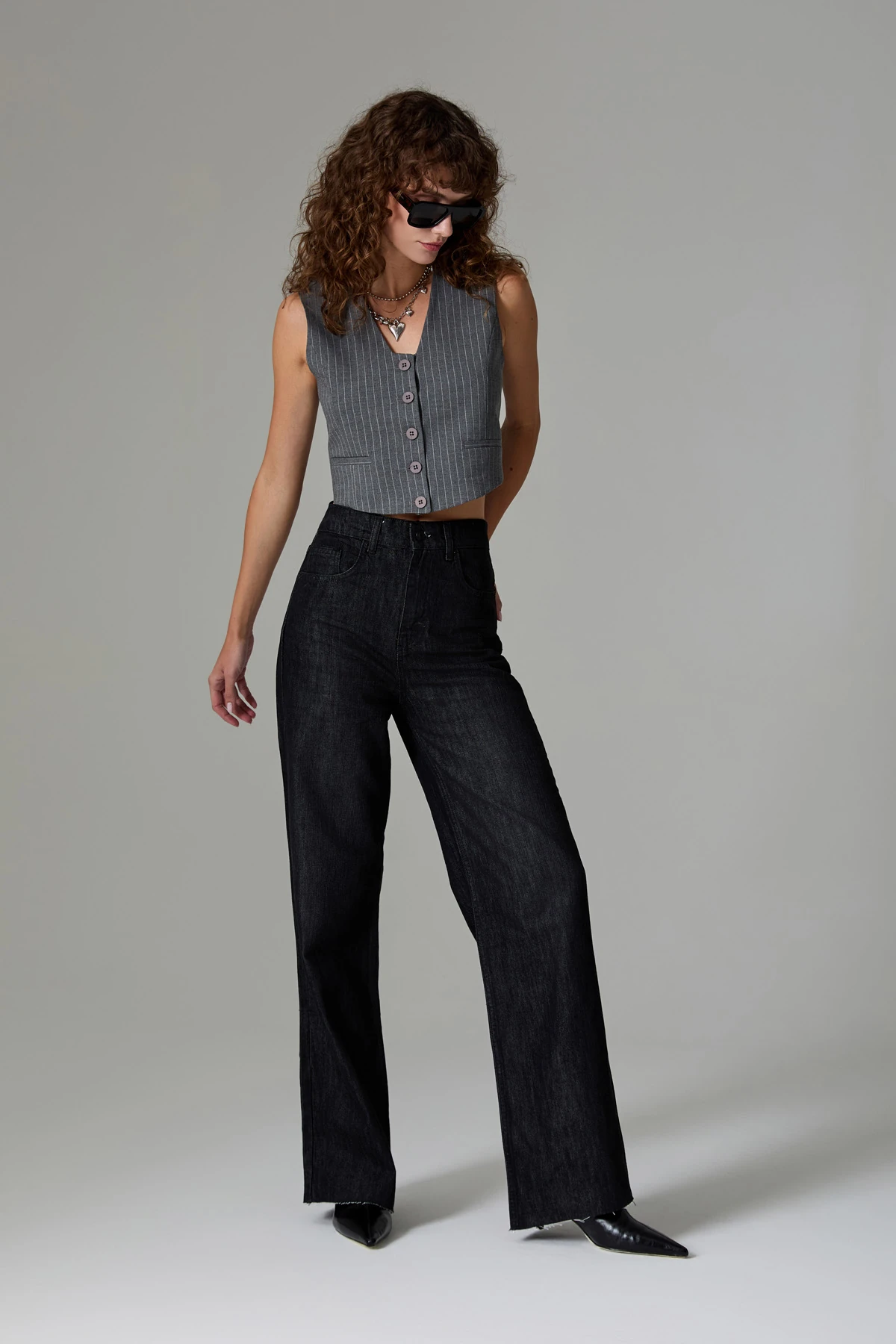 Yüksek Bel Geniş Paça Jean - Siyah