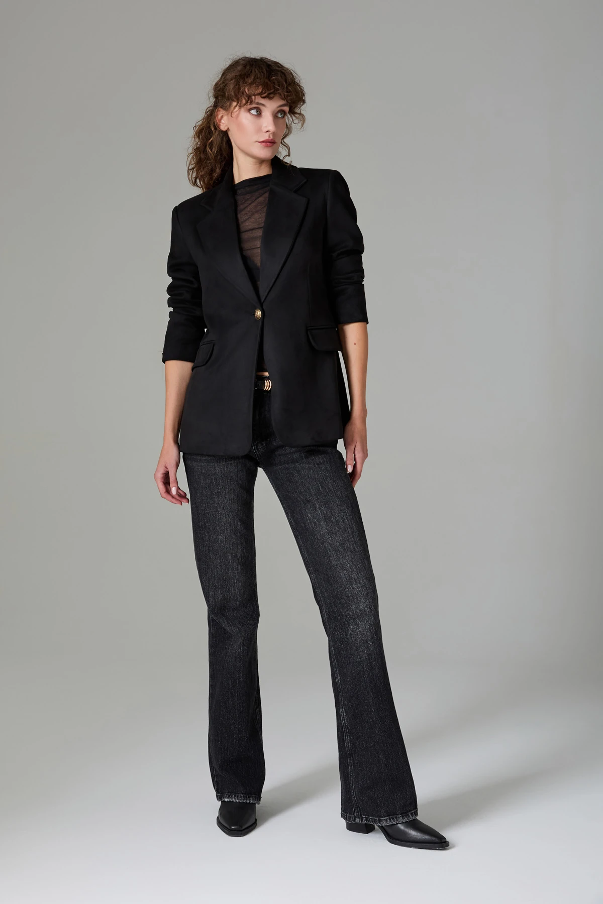 Oversize Tek Dügme Süet Ceket