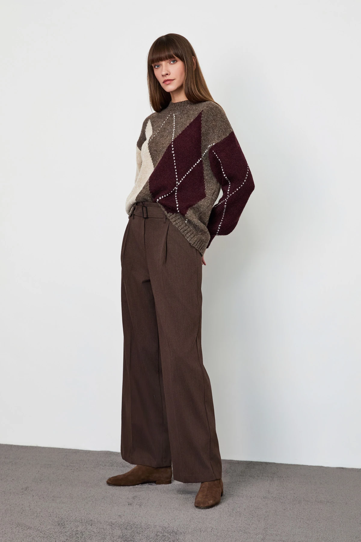 Kemerli Gabardin Palazzo Pantolon