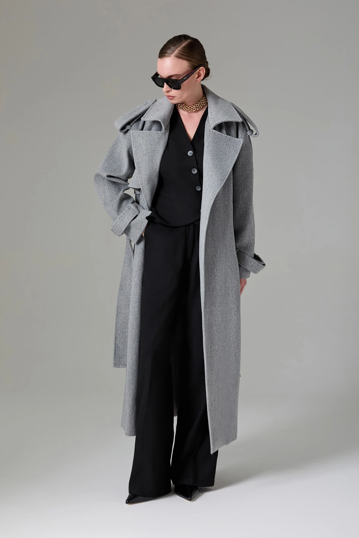 Apoletli Maxi Kaşe Kaban