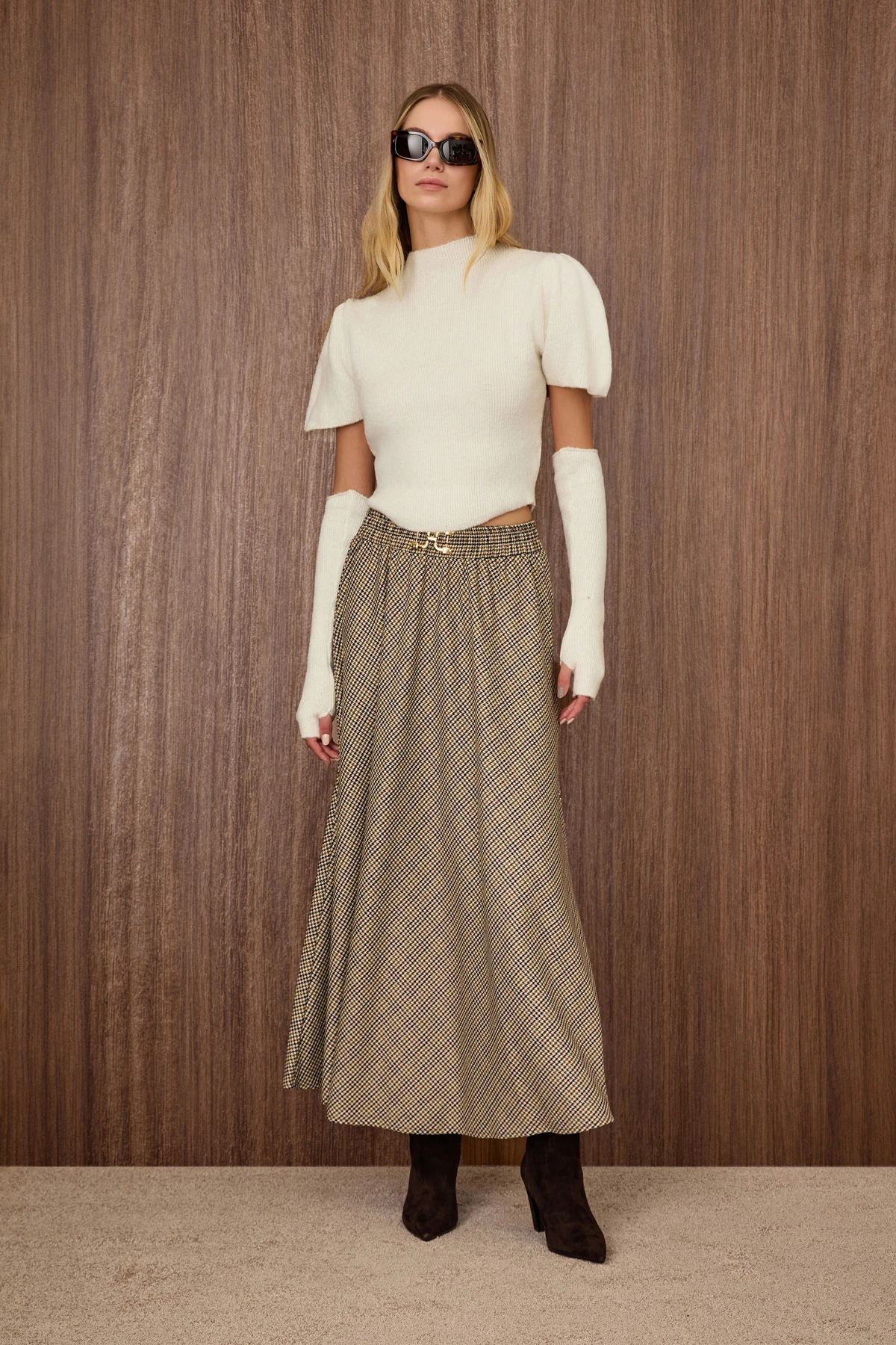 Desenli Rahat Kesim Midi Etek