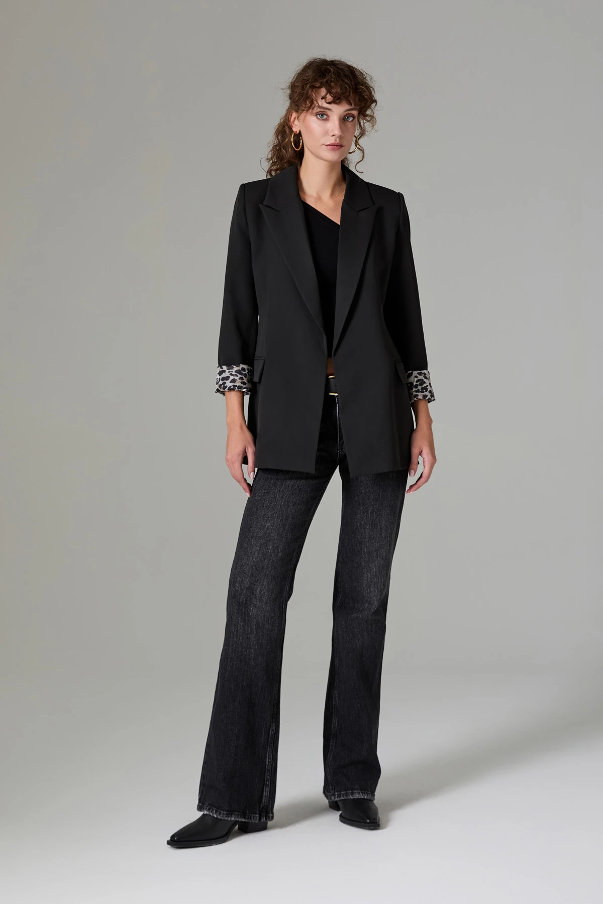 Leopar Astarli Dügmesiz Ceket