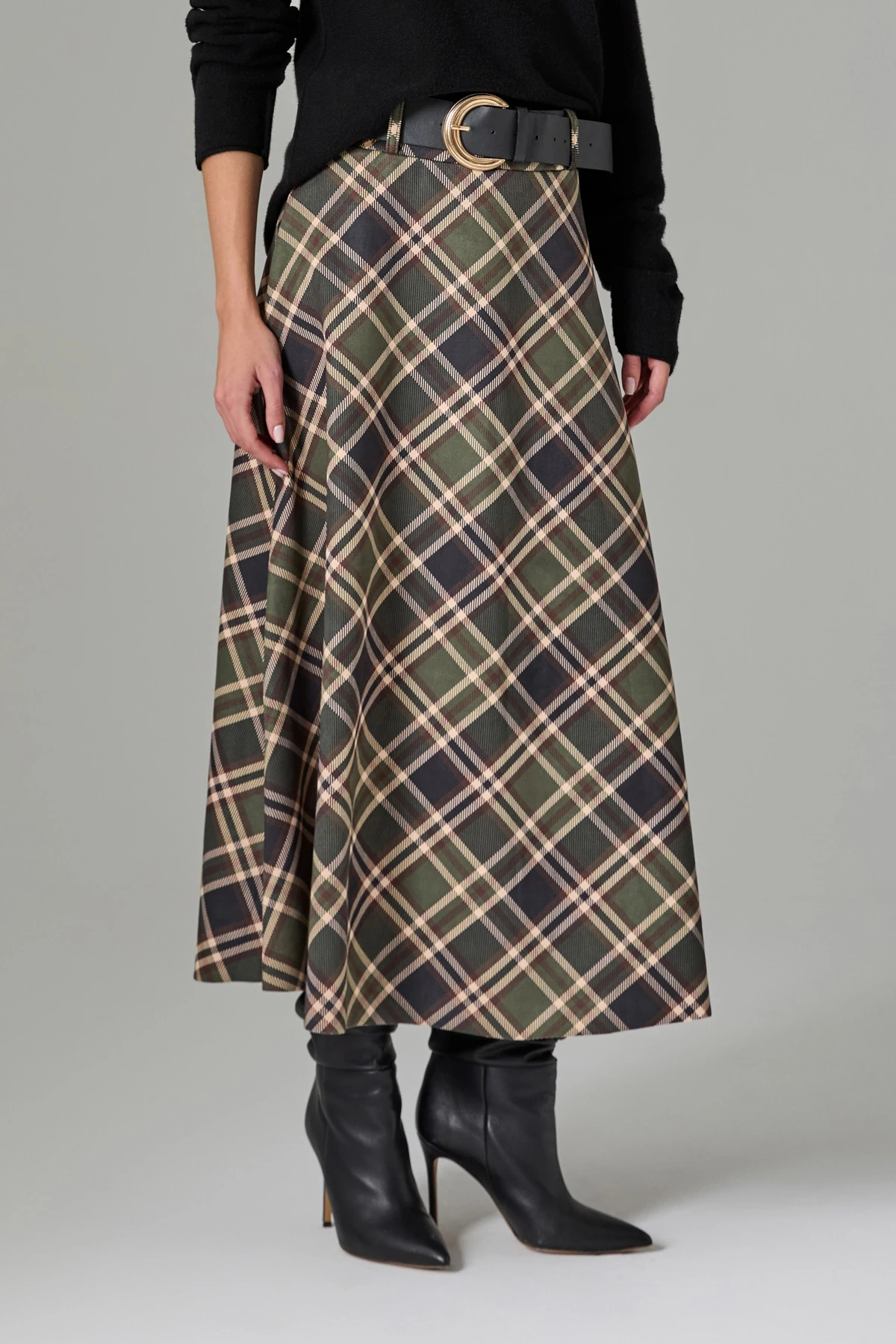 Kemerli Ekose Midi Etek