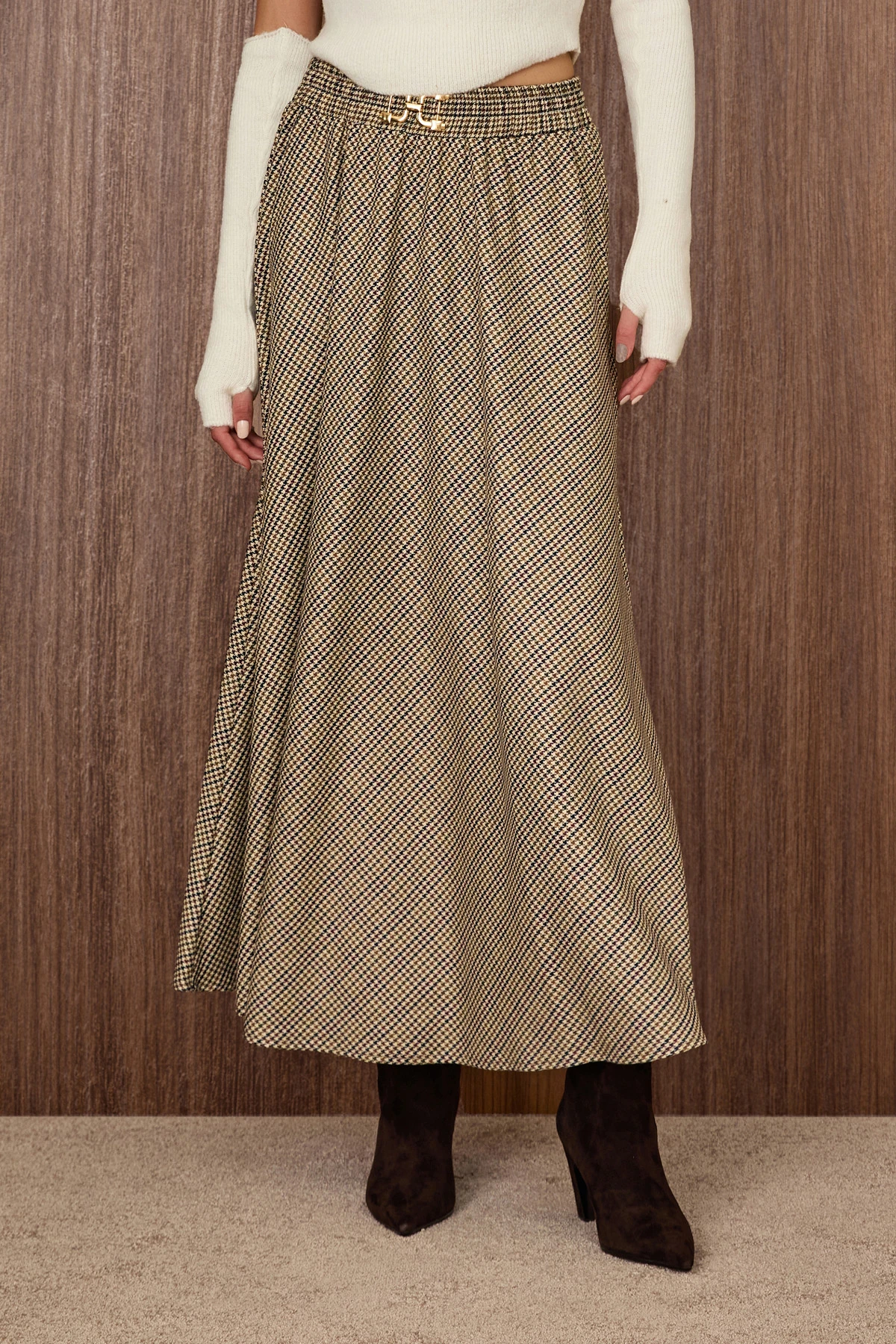 Desenli Rahat Kesim Midi Etek