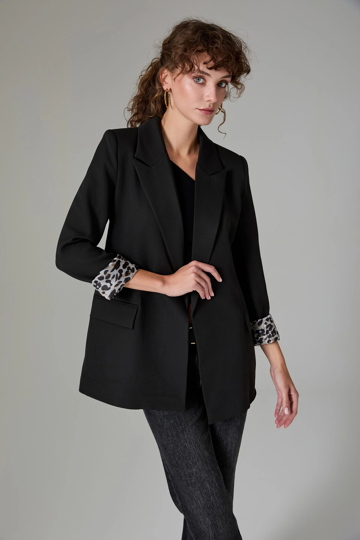 Leopar Astarli Dügmesiz Ceket