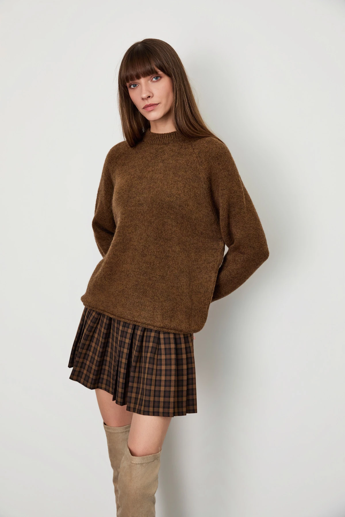 Ekose Pileli Mini Etek