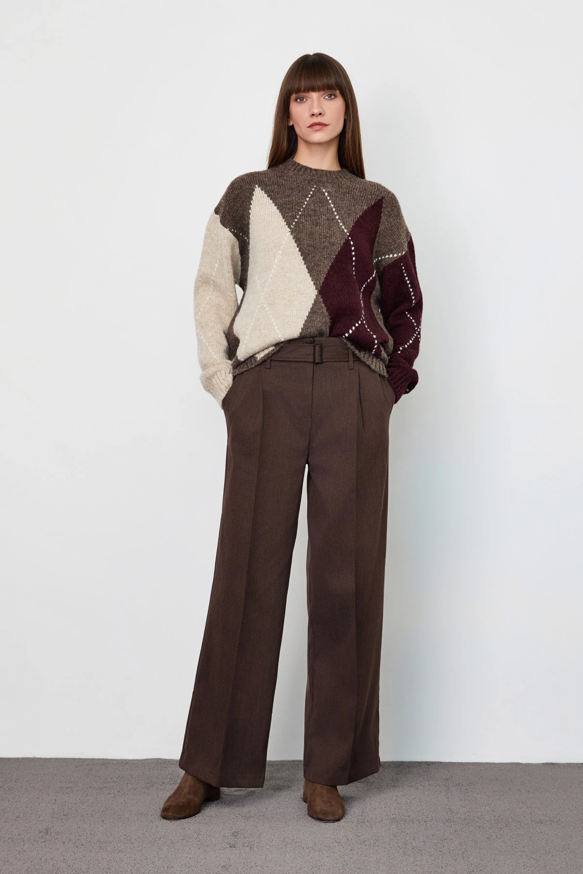 Kemerli Gabardin Palazzo Pantolon