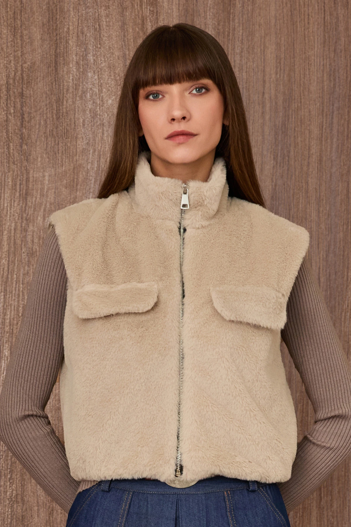 Fermuarlı Peluş Yelek