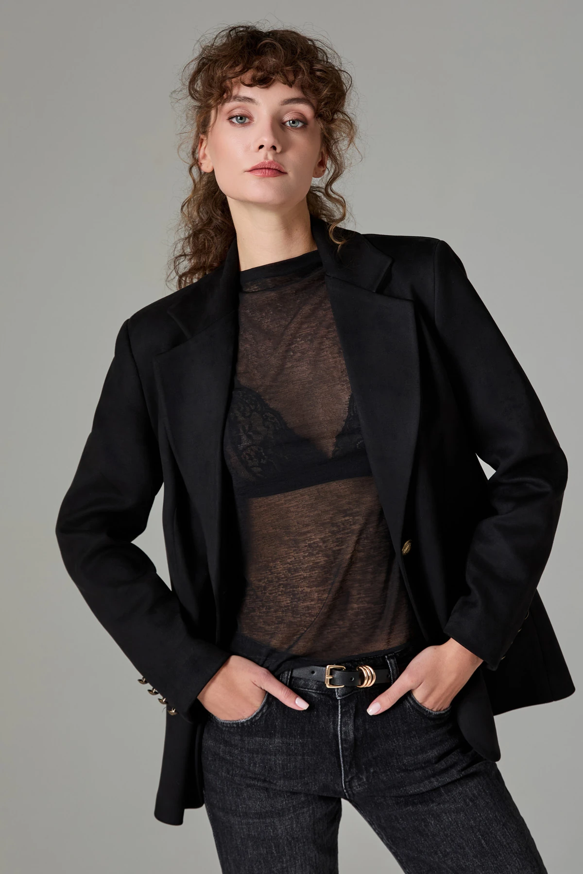 Oversize Tek Dügme Süet Ceket