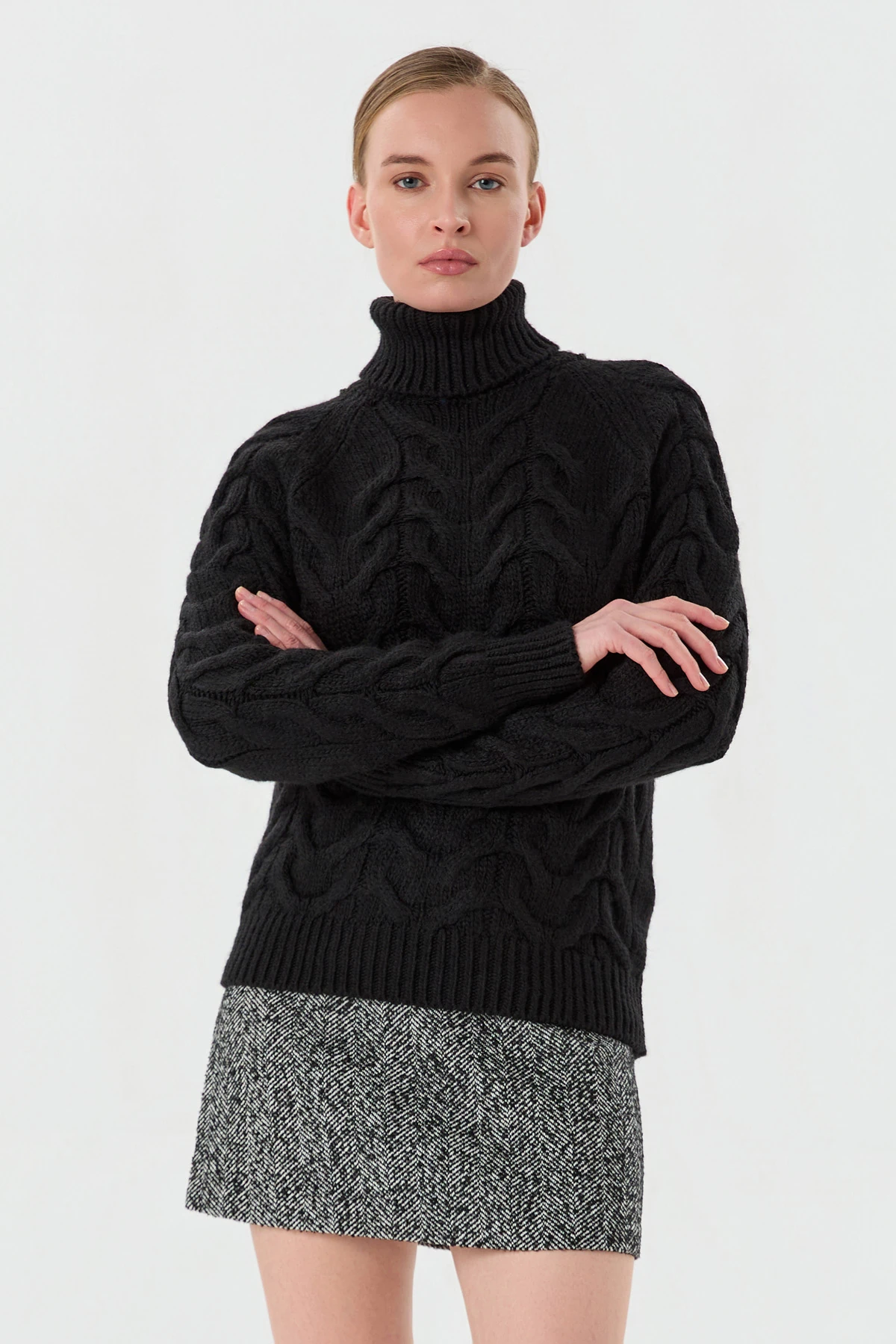 Balıkçı Yaka Örgü Desen Triko Kazak