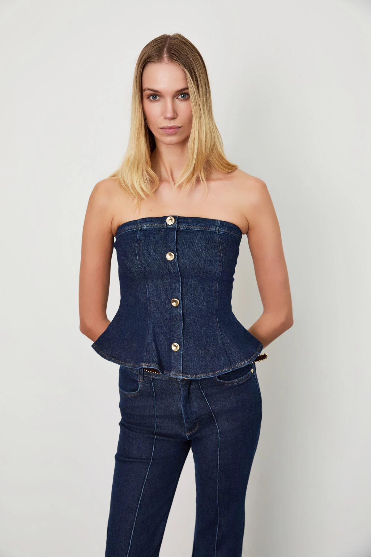 Denim Straplez Büstiyer 