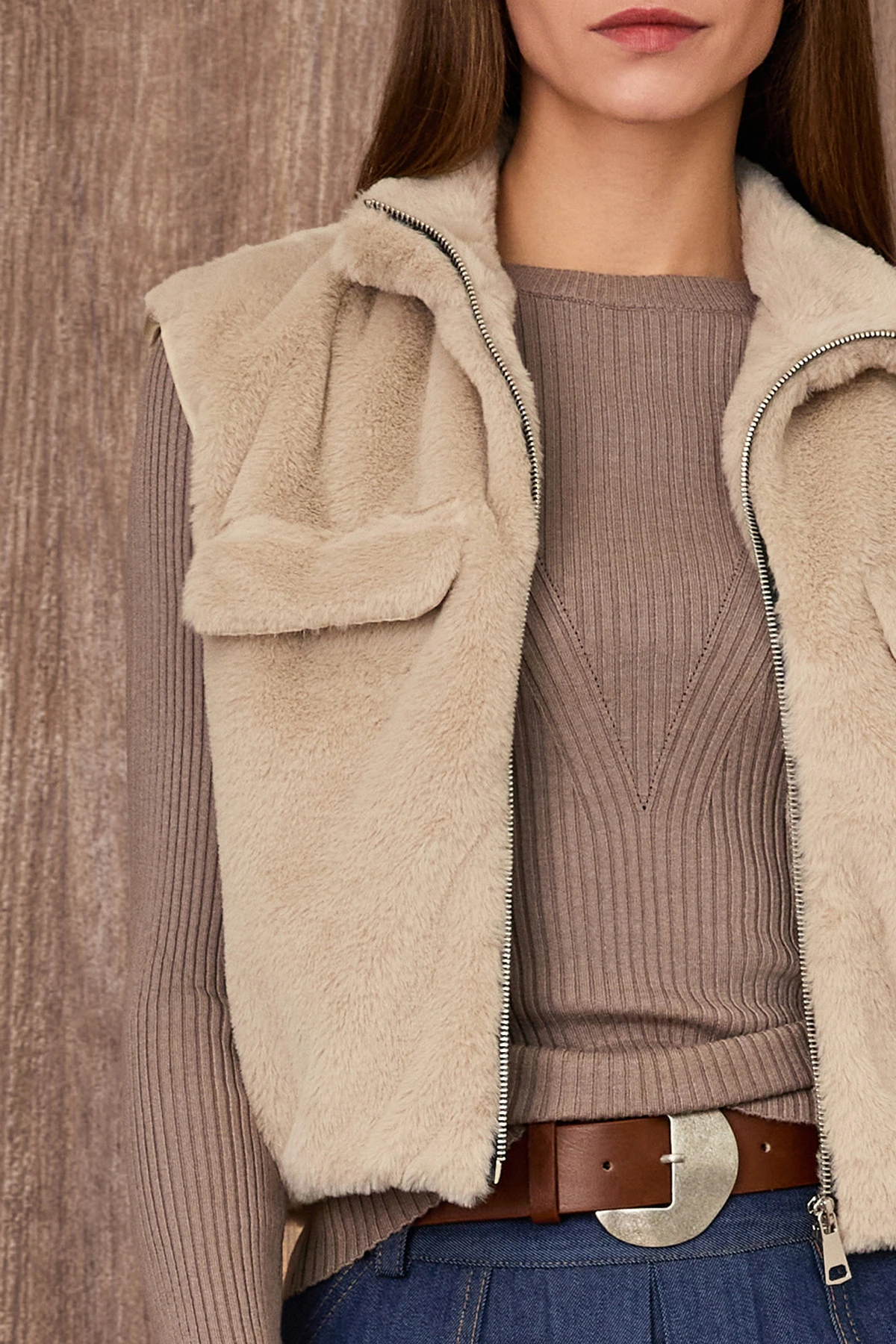 Fermuarlı Peluş Yelek