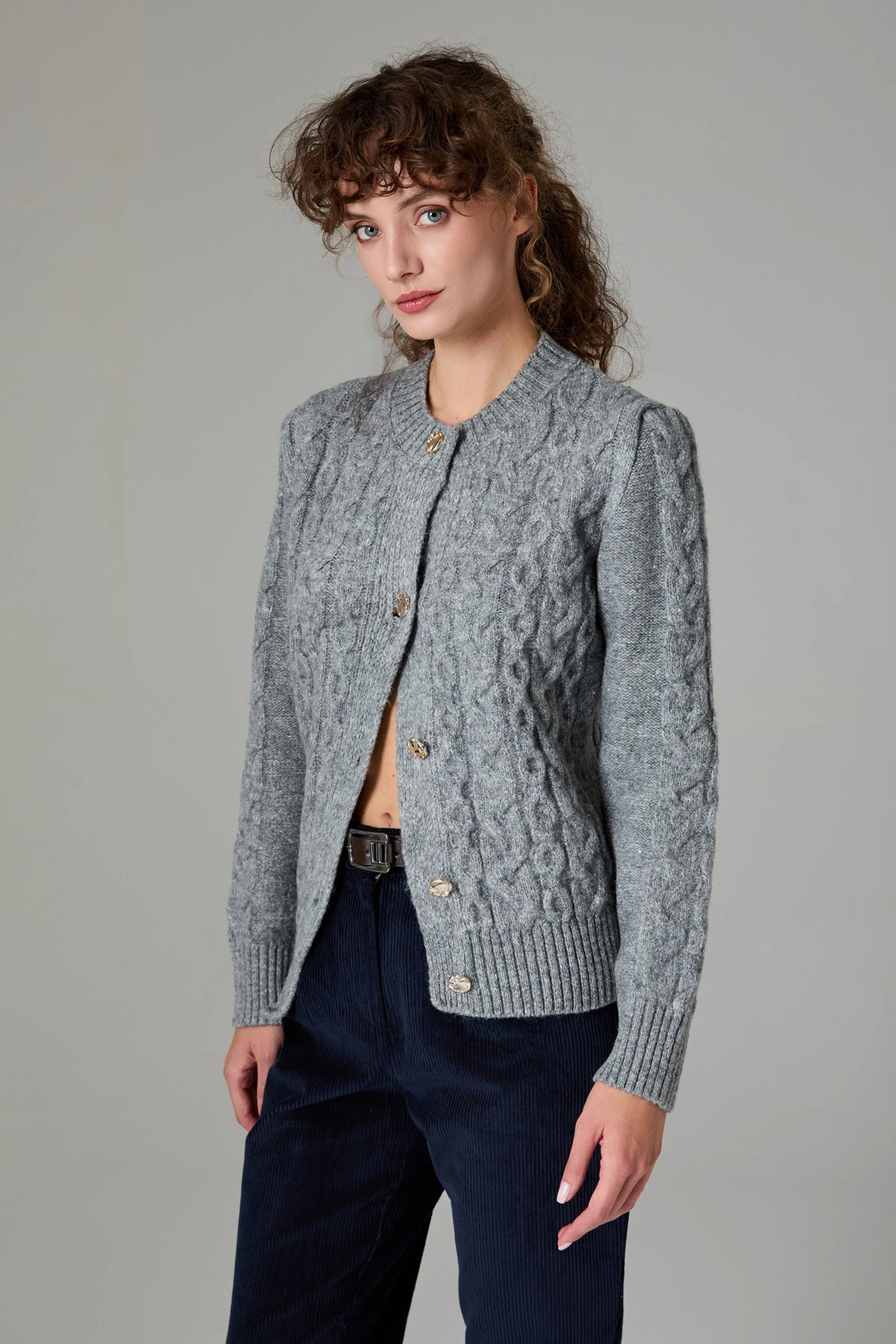 Metal Düğmeli Casual Hırka