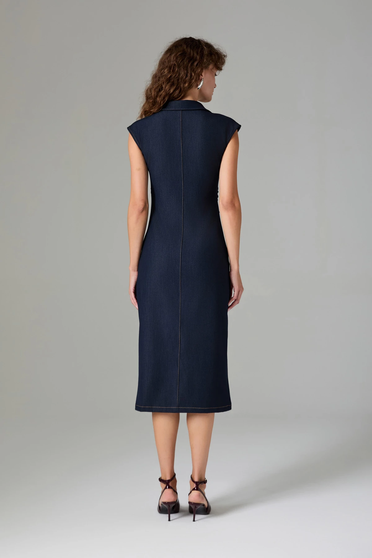 Denim Görünümlü Midi Elbise