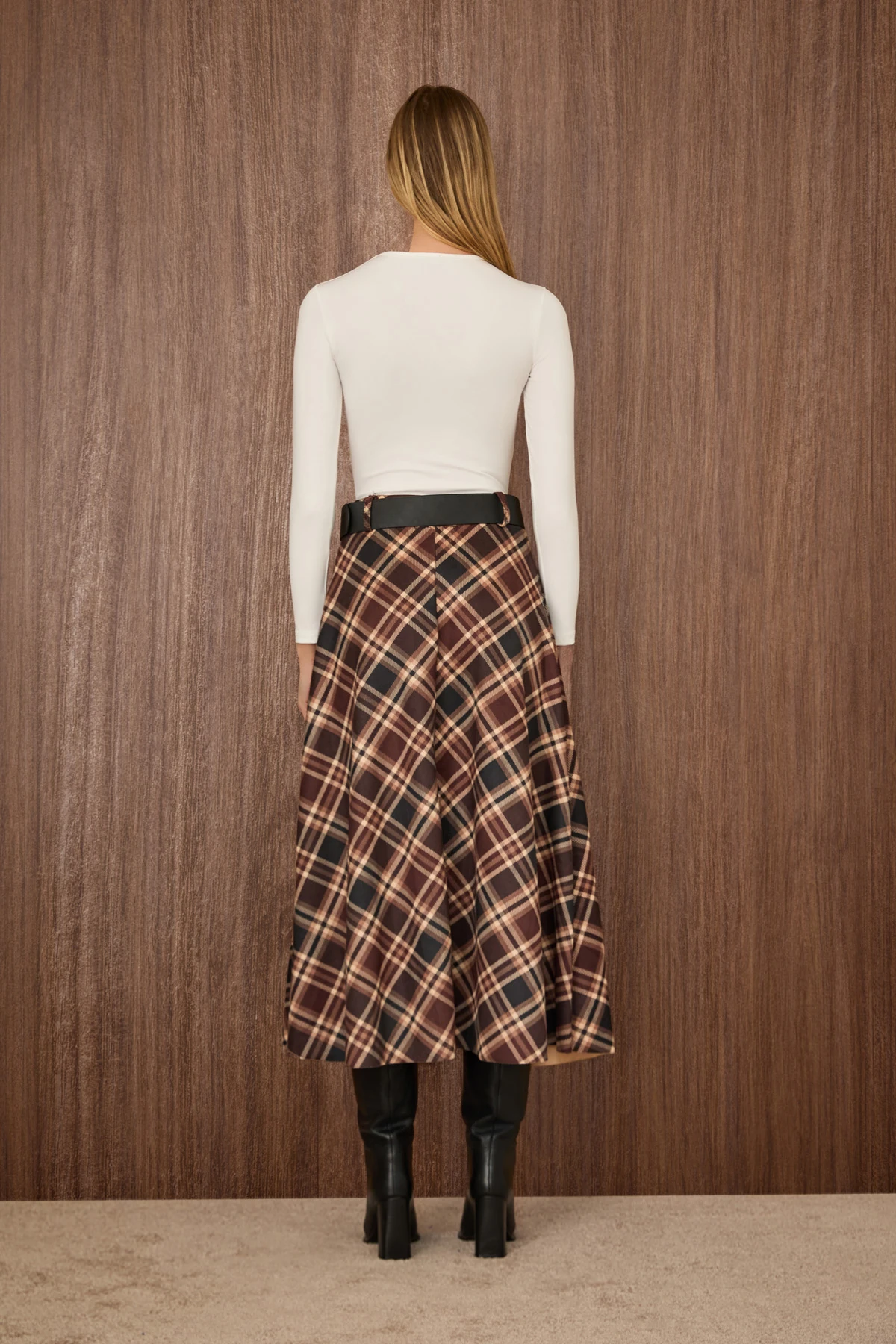 Kemerli Ekose Midi Etek