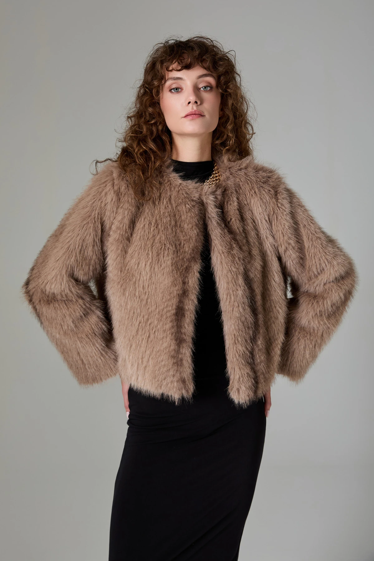 Kısa Kürk Mont - Kahverengi