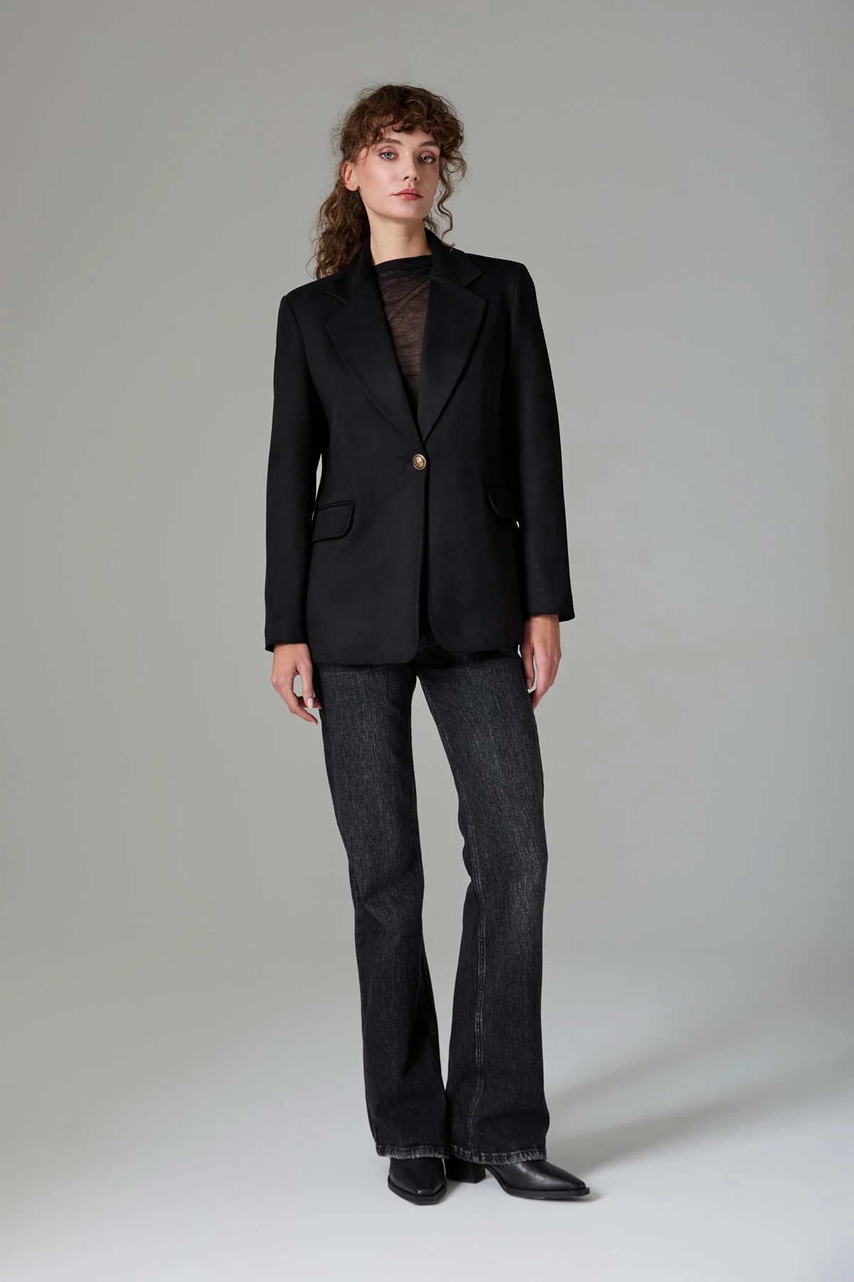 Oversize Tek Dügme Süet Ceket