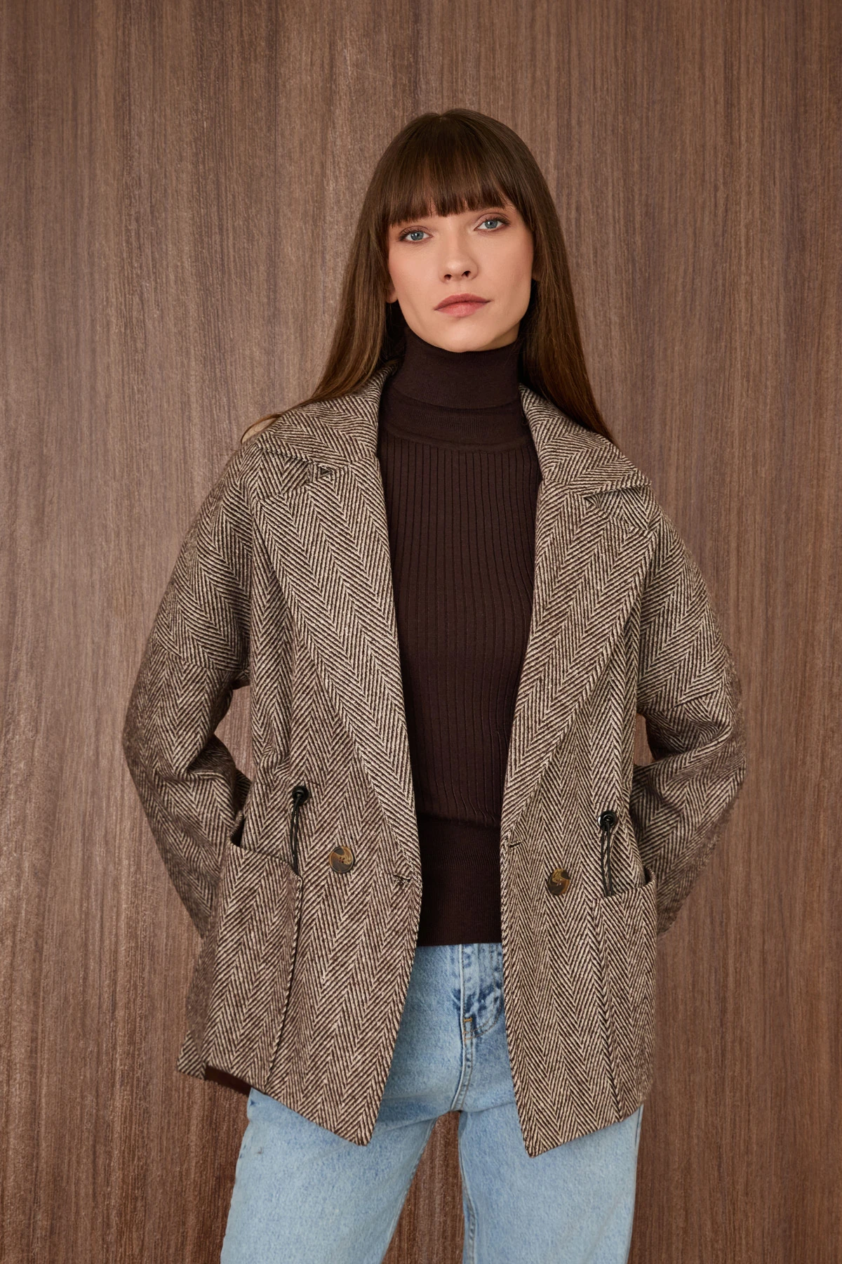 Kruvaze Yaka Kısa Mont