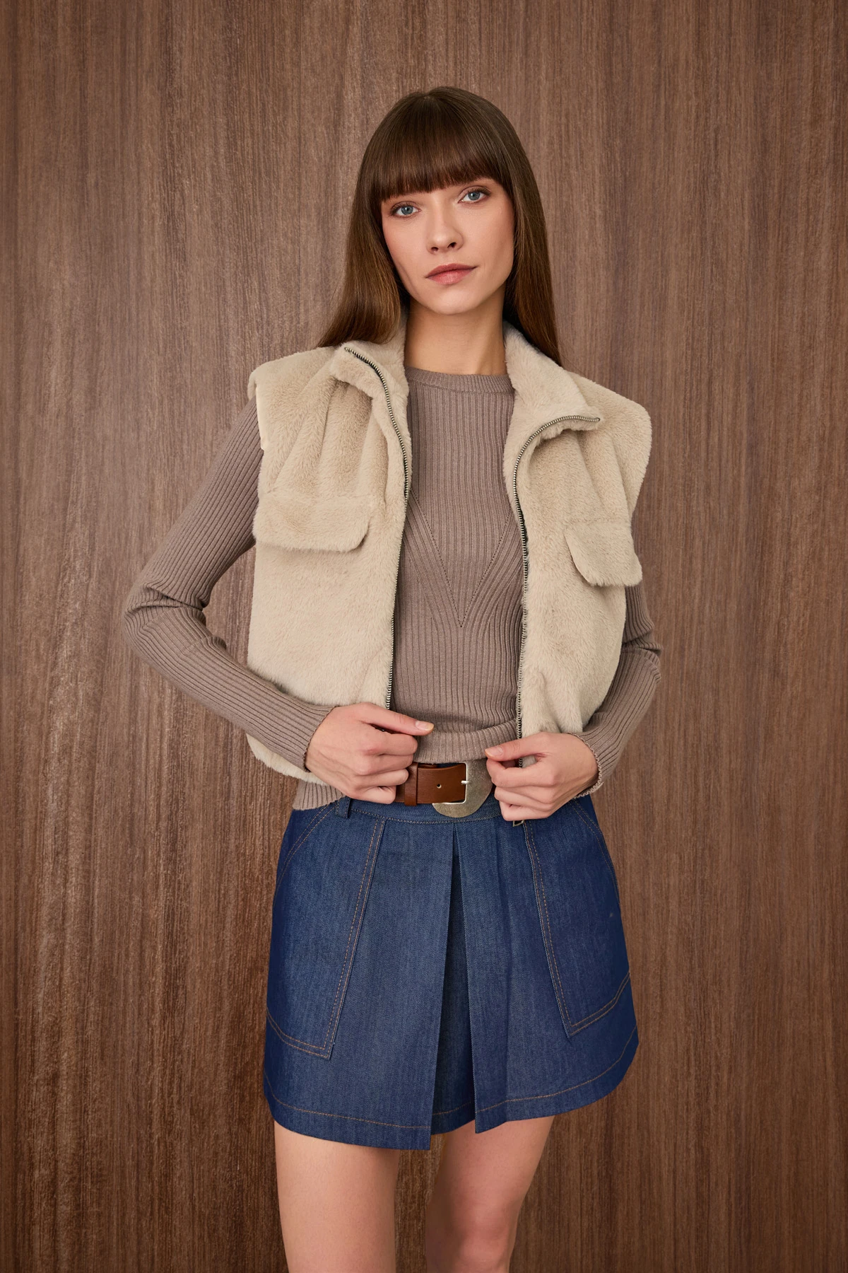 Cep Detaylı Denim Mini Etek