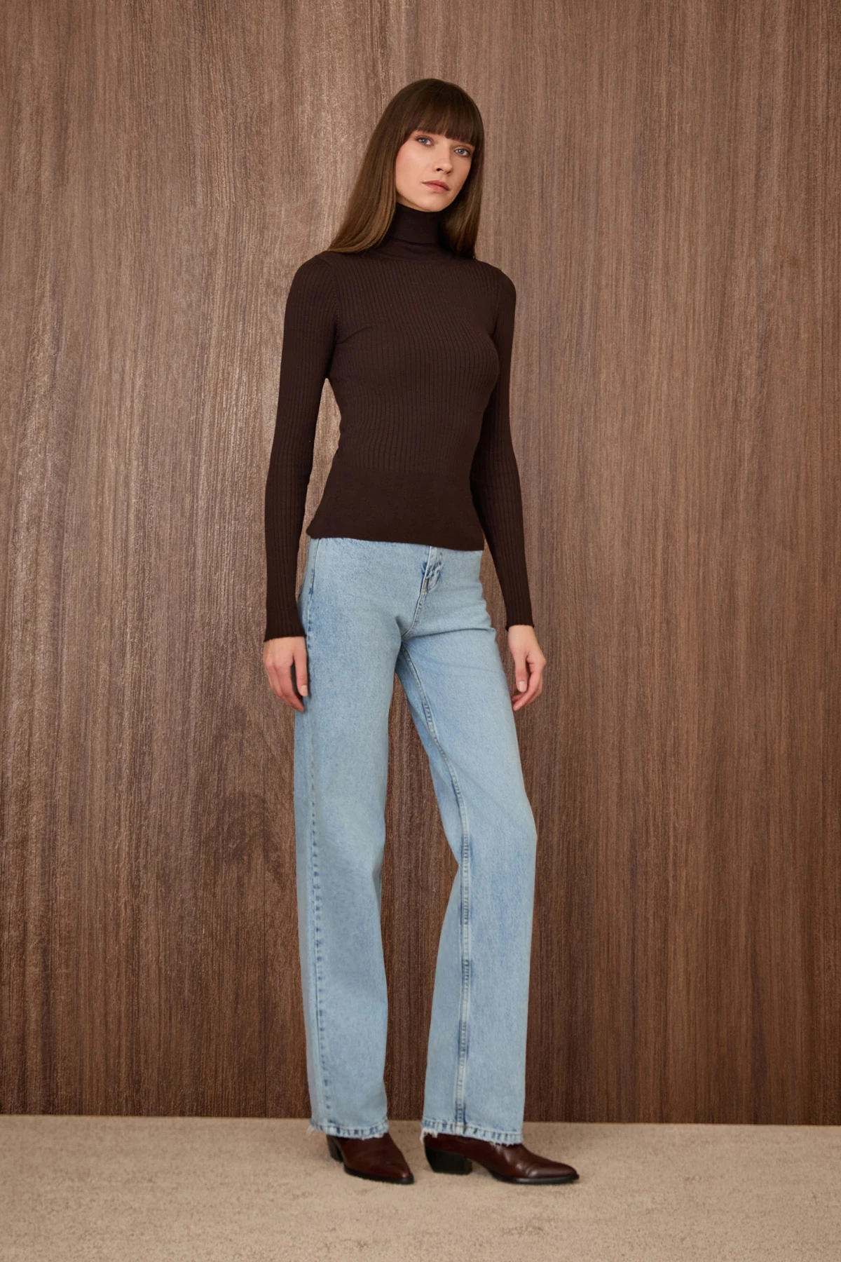 Yüksek Bel Düz Kesim Jean - Mavi