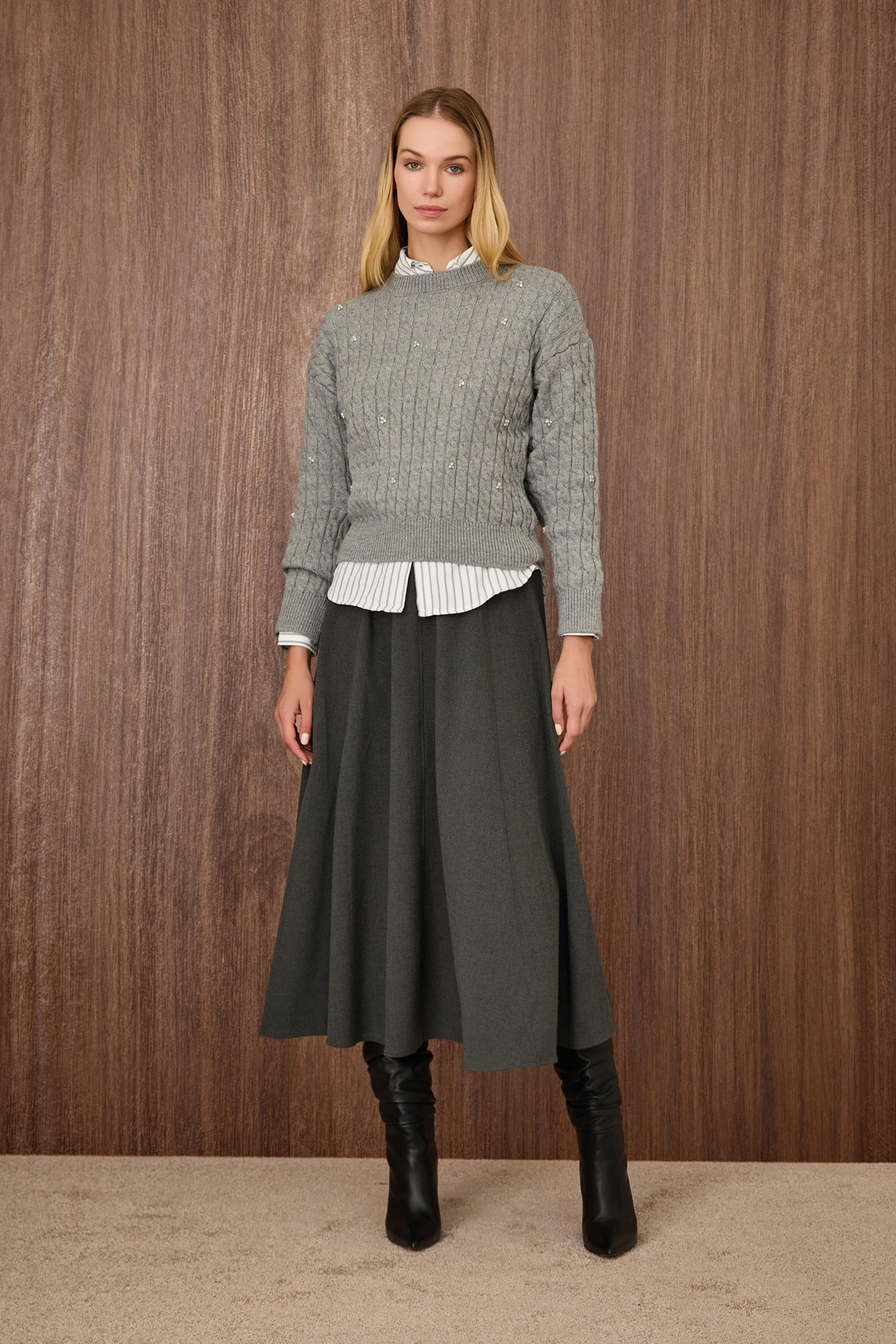 Taş İşlemeli Örgü Desen Triko