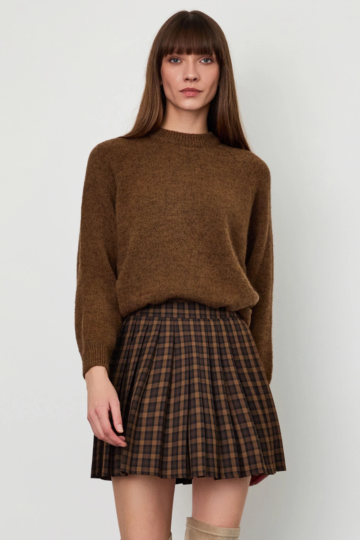 Ekose Pileli Mini Etek