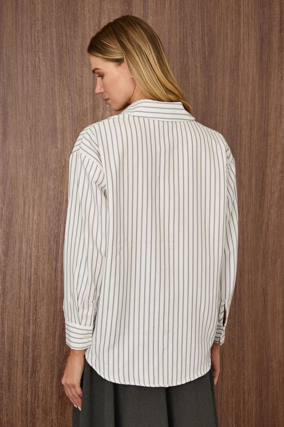 Çizgili Pamuk Saten  Gömlek